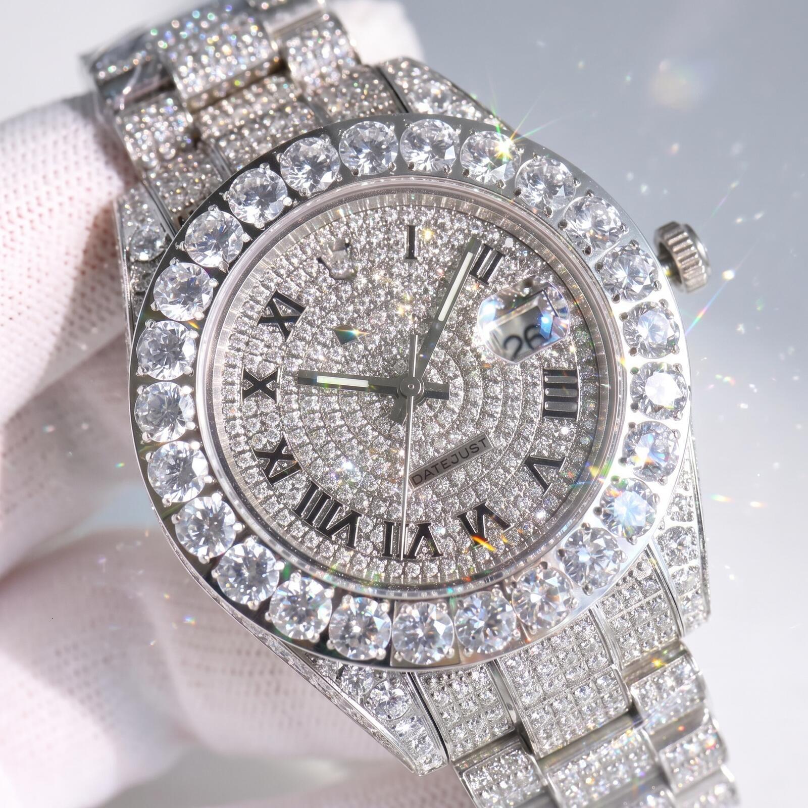 moissanite high-end custom luxury jewelry, 42mm Molssanite fully automatic mechanical wristwatch, high-quality handcrafted mossanite gemstone men�