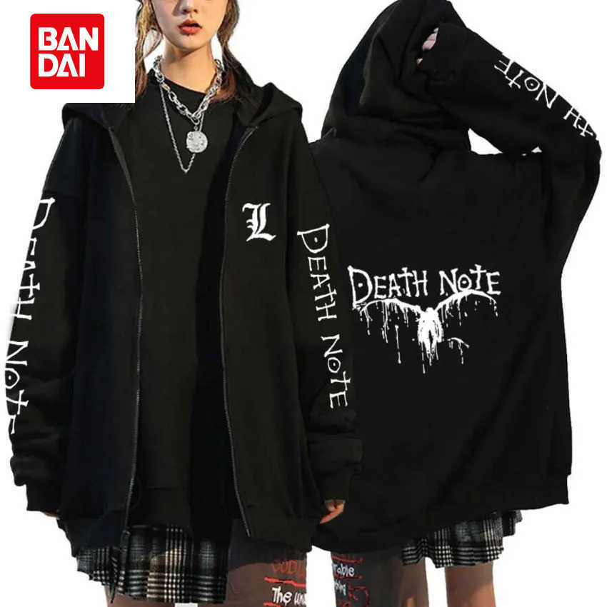 Bandai Japan Anime Death Note Zip Up Hoodies Gothic Men's Cartoon Misa Amane L Ryuk-Graphic Streetwear Black Fleece Zipper Jacket Coats L260805