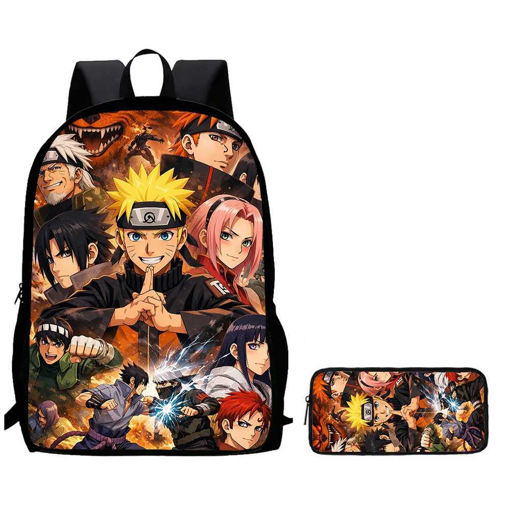 Set 2Pcs Kids Backpack With Pencil Bag Cartoon NARUTO School Bag For Boys Girls Aged 6-10 Durable Lightweight School Backpack. S260804SOKI