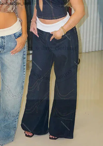Women's Streetwear Hole Denim Wide Leg Revice Pants Waist Patchwork Belt Individuality Fashionable Quality High End Jeans Washed Denim Jeans De