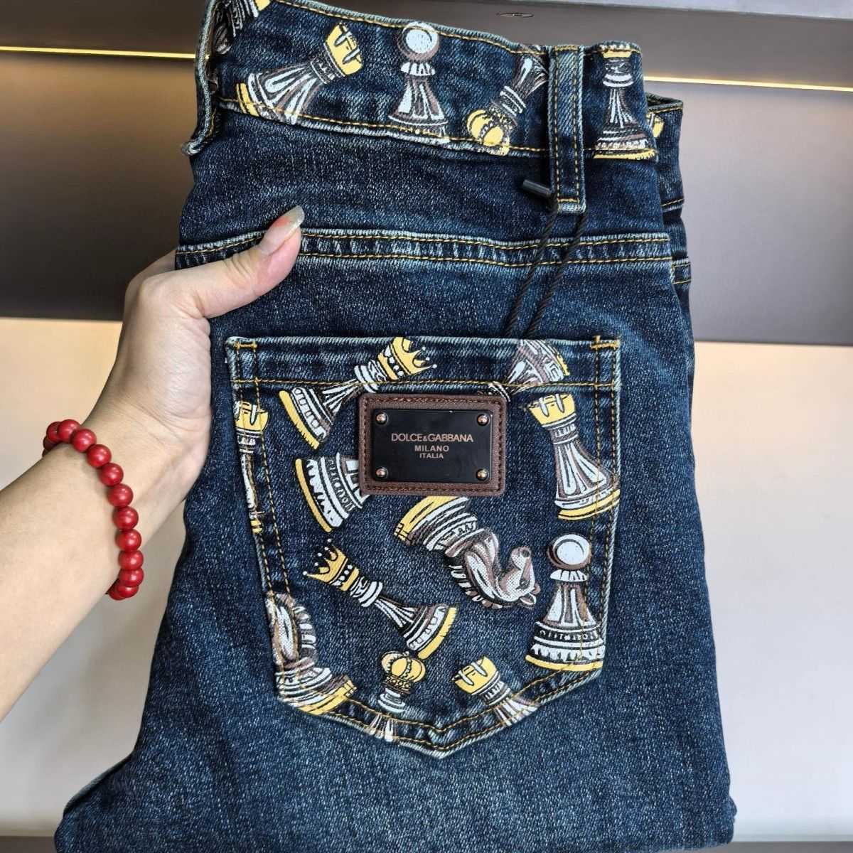 New men's jeans with unique prints high-end slim fit 2026 versatile casual stretchy long pants with tapered legs S260804NIGK