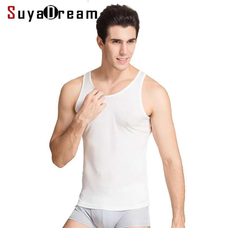 Men Tank Tops 100% Silk Solid Tanks For Men O neck Vest Spring Summer Black White Bottoming shirt 260805