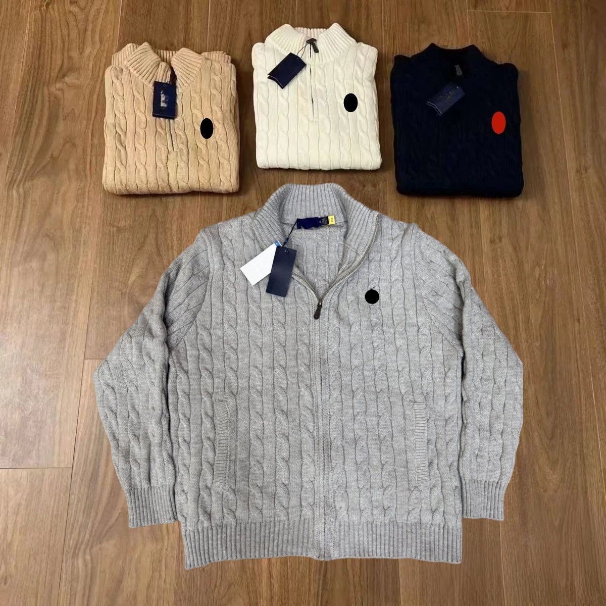 Polo Sweater Designer Ralfl'y Men Cashmere Sweater Embroidery Womens pull Quarter Zip Jumper Wool Knit Cardigan Wweaters Femme Jackets Long sle