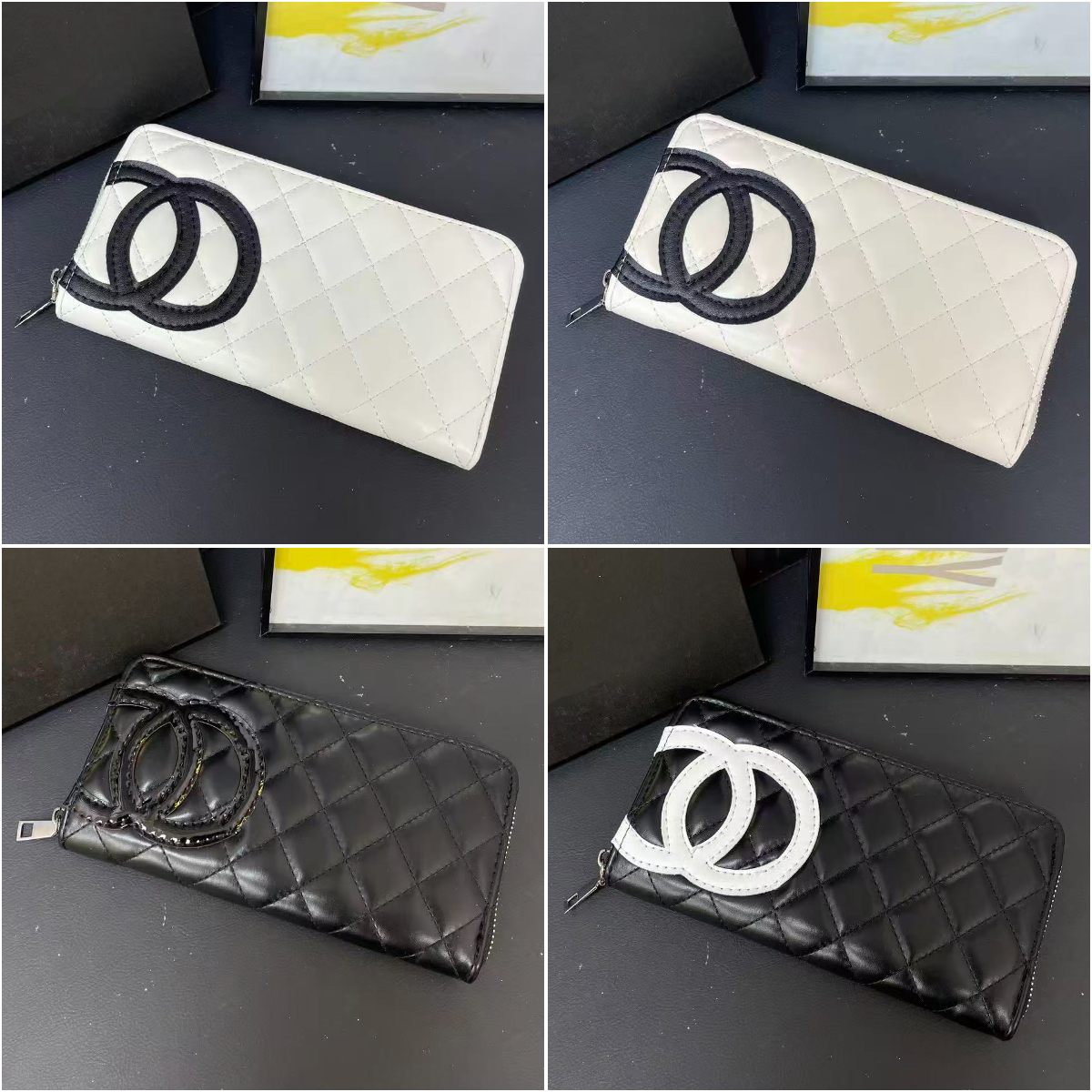 Fashionable New Checkered Texture Long Zipper Wallet Decorated Contrasting Color Stickers For Womens Wallets Elegant Solid Color Portable Matching G