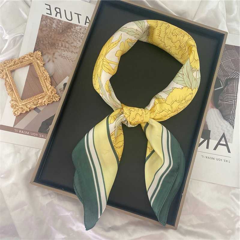 2025 New Versatile Silk Scarf for Women Korean Style Fashion Ins Style Small Square Scarf Spring and Autumn Sun Protection Decorative Neck Protector