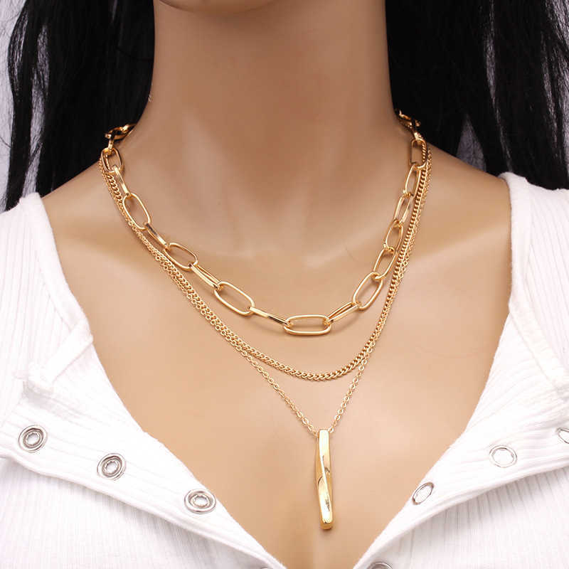 Jewelry Fashion Versatile Swivel Pendant Necklace Punk Geometric Set Simple Hip-hop Necklace L2685