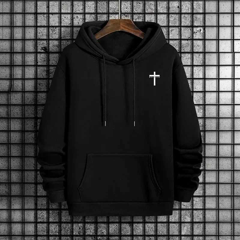 Mens Urban Hoodie 2025 High Quty Solid Color Long Slve Sweatshirt Casual Sporty Hooded Outerwear Jesus Cross Print Pullover S260805TSJ6