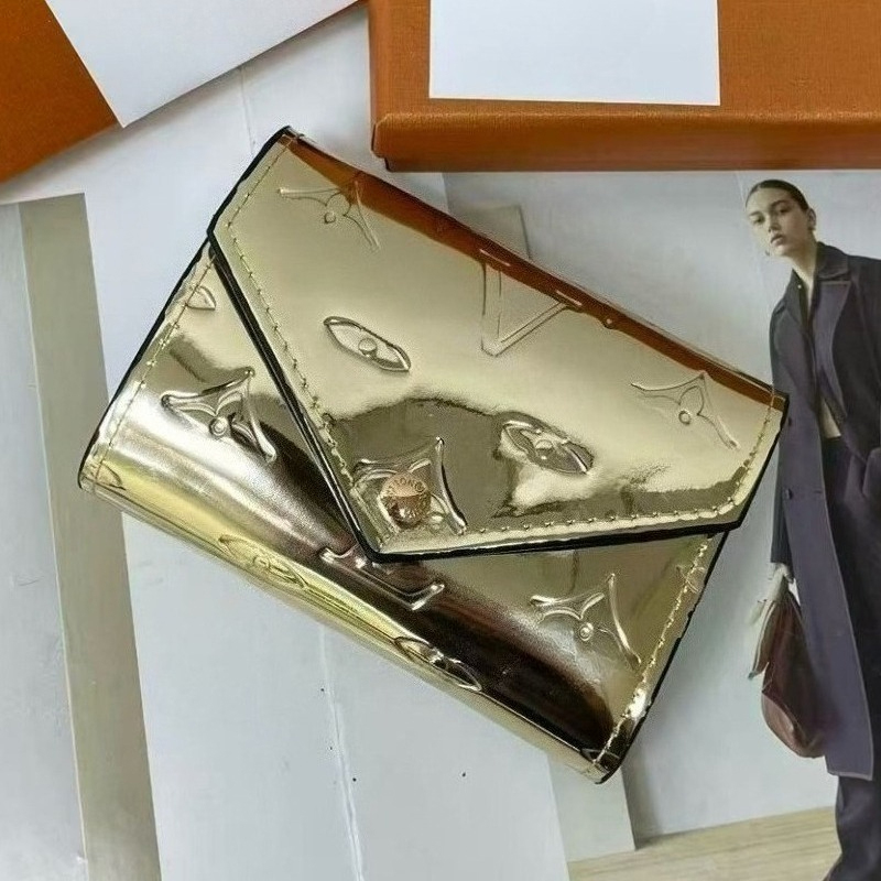 Fashionable Envelope Style Womens Short Wallet Glossy Embossed Patent Leather Folding Wallet Elegant Solid Color Portable Daily Matching Gift Wallet