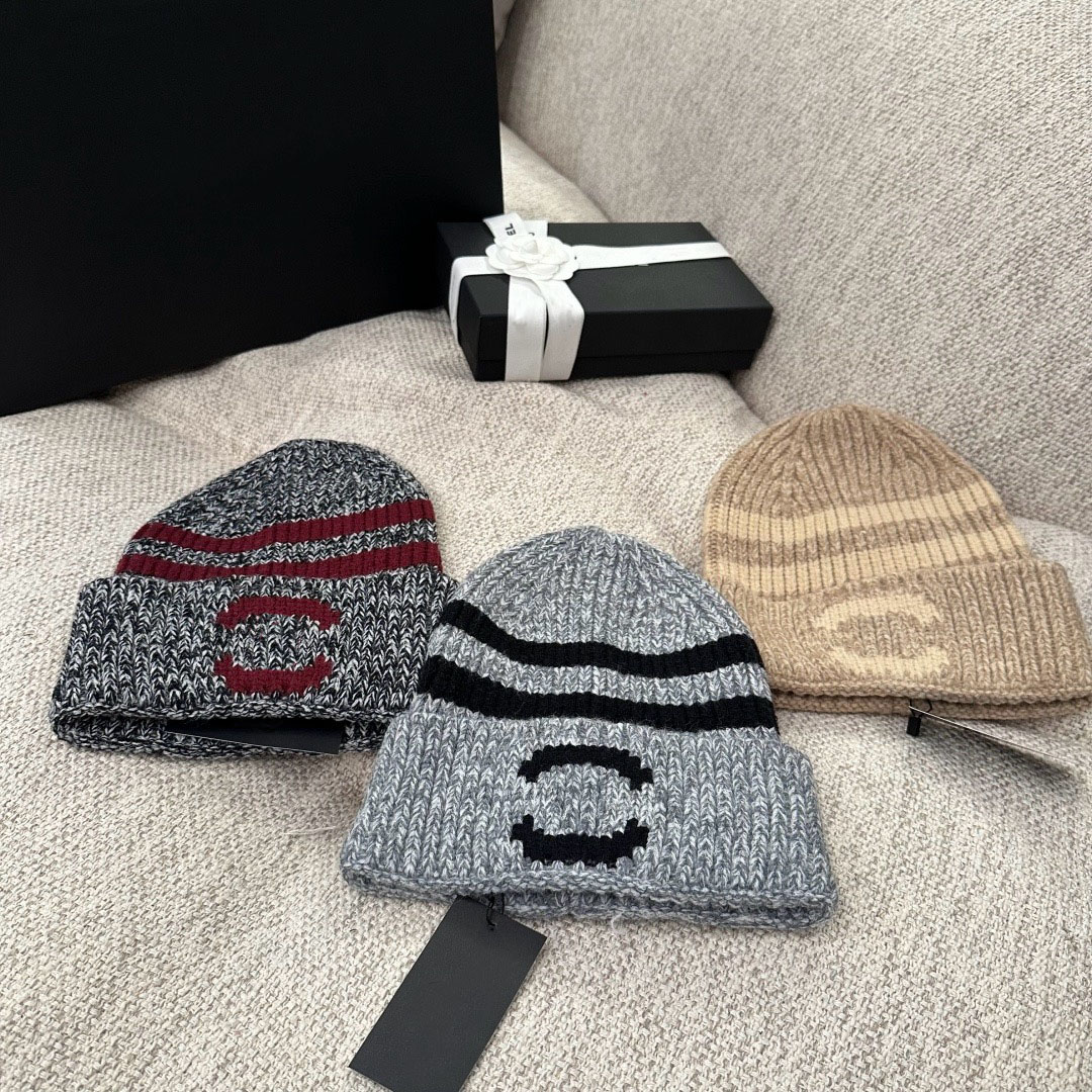 designer beanie for women hat winter wool knitted stripes pattern classic logo man hats warm casual simple styles solid