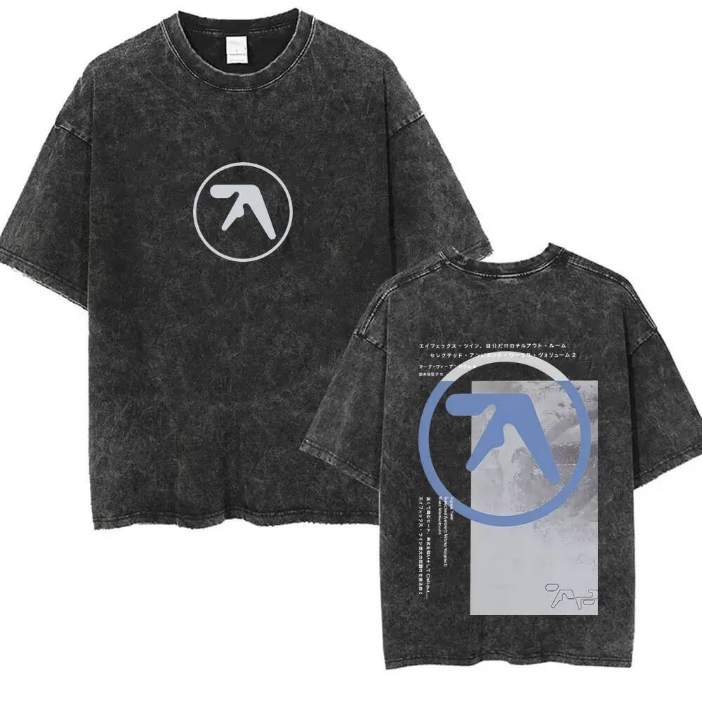 Washed Vintage Aphex Twin Graphic T Shirt Men Women Korean Fashion Trend Short Sleeve T-shirt Men's Casual Cotton Retro T-shirts 26Y0805