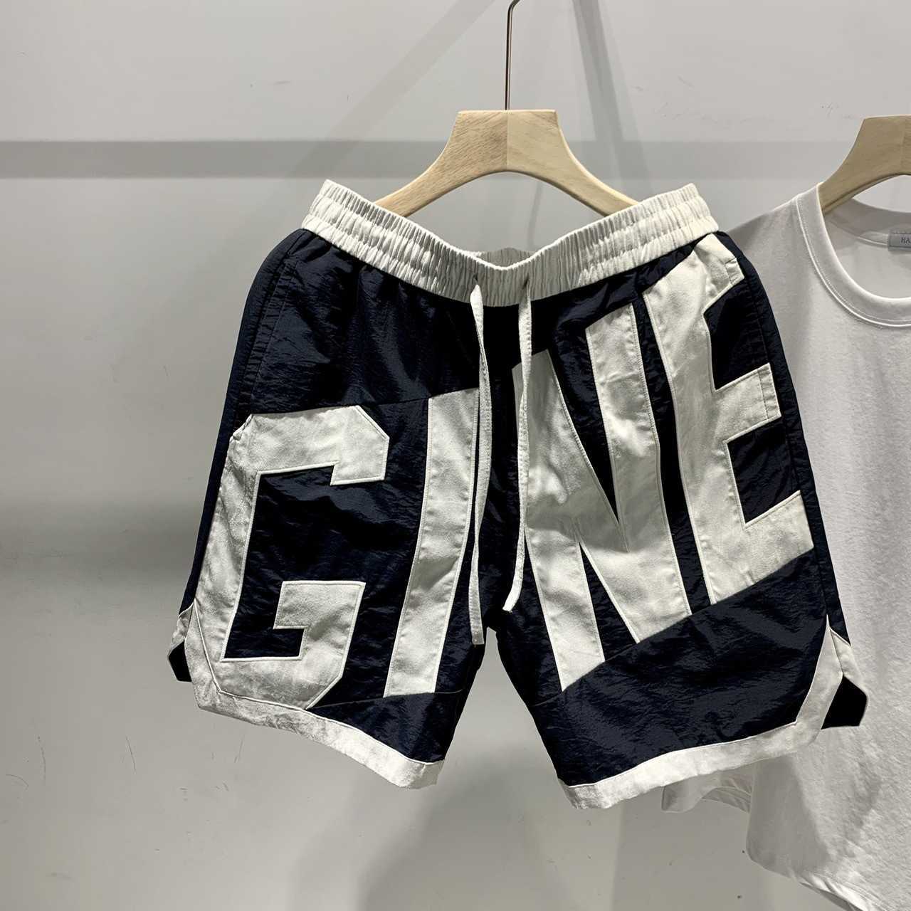 Letter print casual color-blocking trendy men's shorts summer thin outerwear knee-length pants 2025 new men's trendy brand mid-length pant