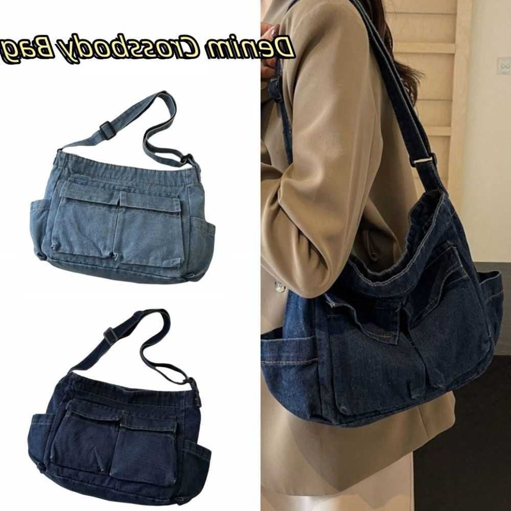 Canvas Denim Messenger Bag Causal Harajuku Blue Commuting Shoulder Pouch Multiple Pockets Korean Style Underarm Bag Women H260805