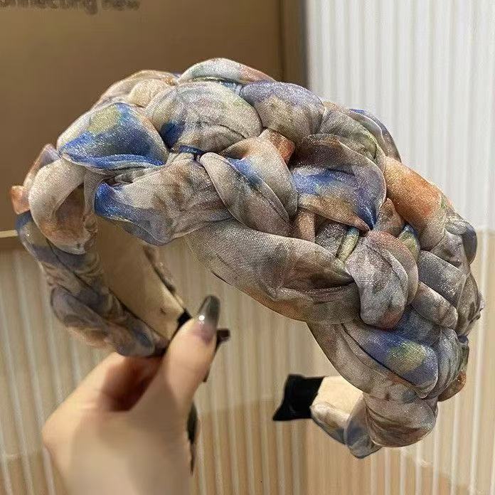 Buy one get one free Spring Summer New Colorful Yarn Style Wide-Brimmed Braided Headband, Widened Design, Face-Shaping, Fresh and Sweet Fashionable