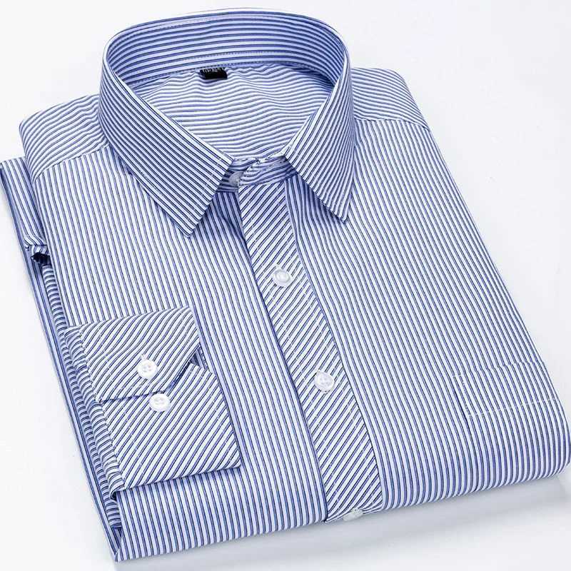 Oversized 9XL 8XL Mens Long Sleeved Shirt Casual Business Classic Plaid Striped Daily Slim Fit Button Male Social Dress Shirts Z260805