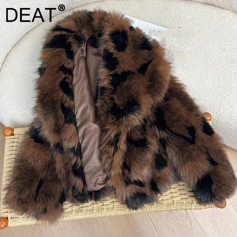 DEAT 2025 Autumn Winter New Fashion Elegant Fox Fur Coat Designer Fashion For Women Versatile Contrast Color Lapel Warm Jacket Female 11A06431
