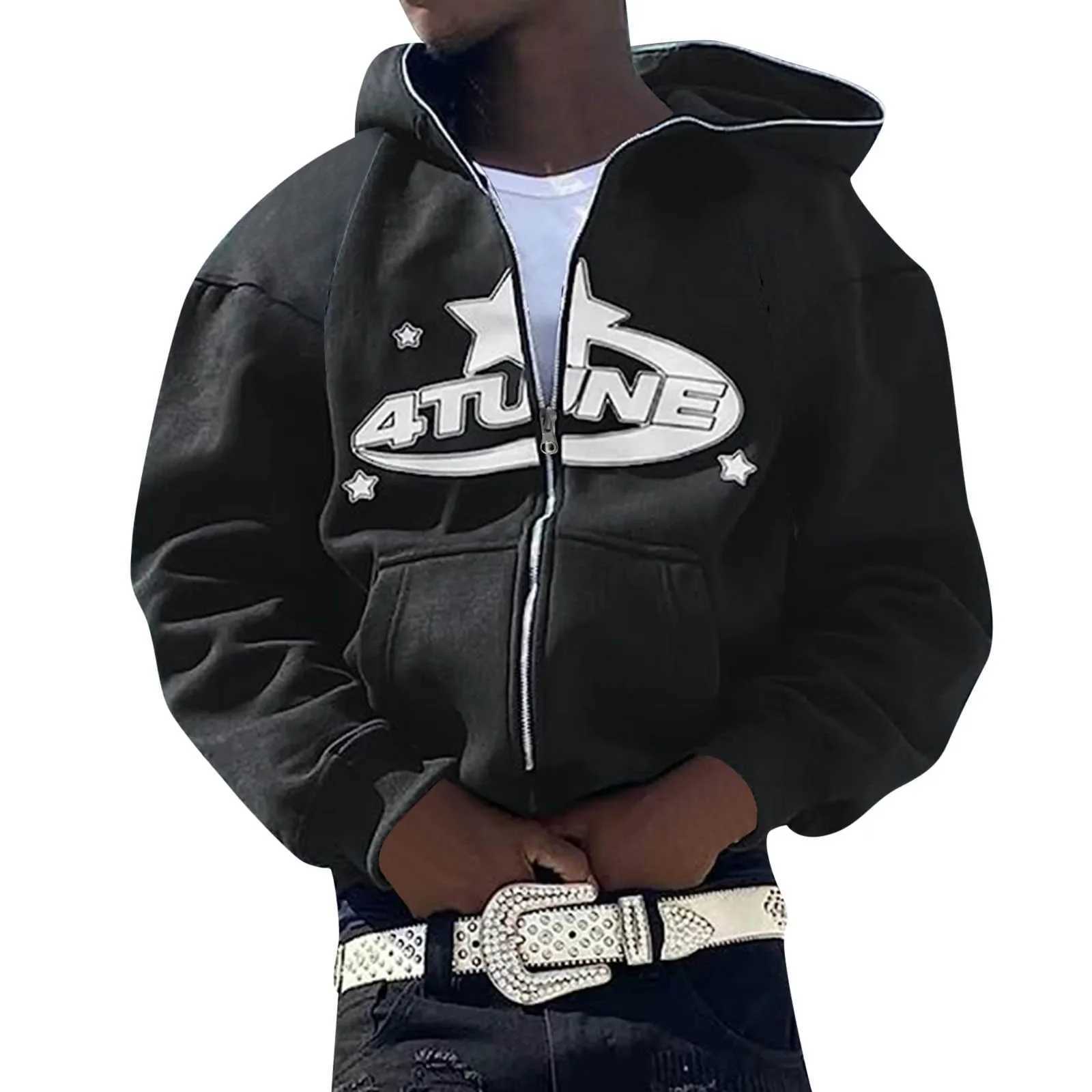 Zip Up Hoodies Cardigan Hooded Warmth Sweatshirt Aesthetics Letter Print Trend Casual Hip Hop Y2k New Sweatshirts Men's Clothing S260805F9P6