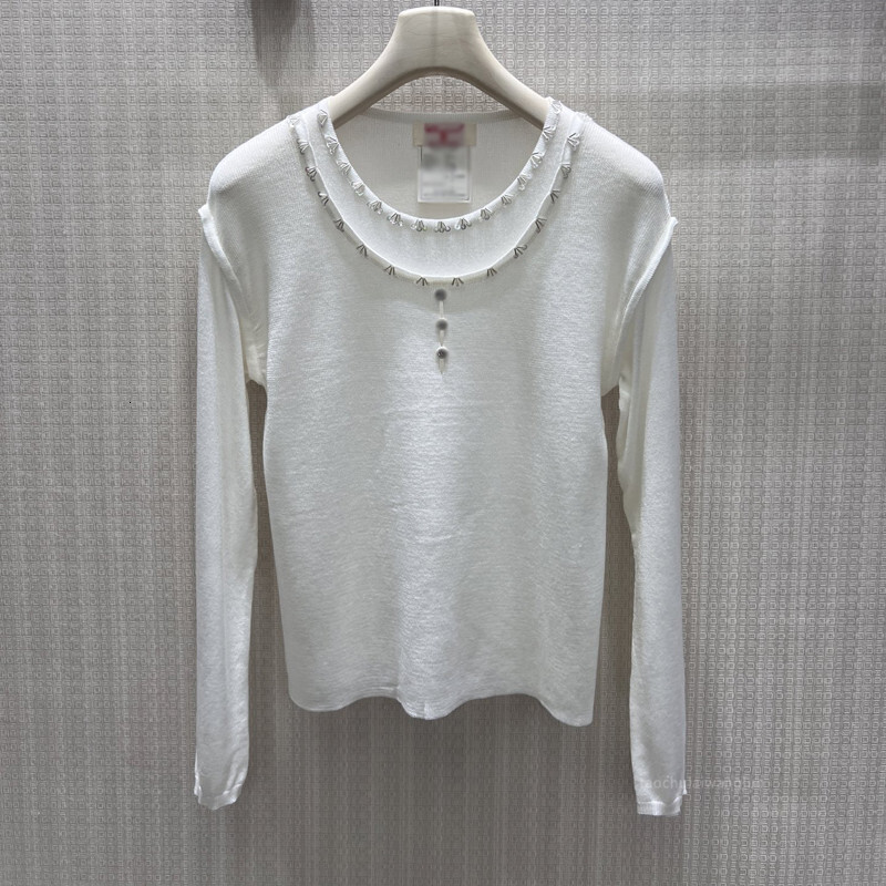Designer Gentle Style Beaded Round-Neck Long-Sleeve Knit Top Women, Slimming Versatile, Soft And Thin Base Shirt For Early Autumn Zt6368 52d4