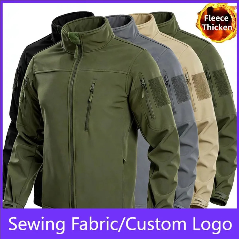 Men's Tactical Softshell Jacket European Size Windproof Waterproof Winter Hiking Ski Coat Fleece Lined Warm Jacket Men's Coat 260805