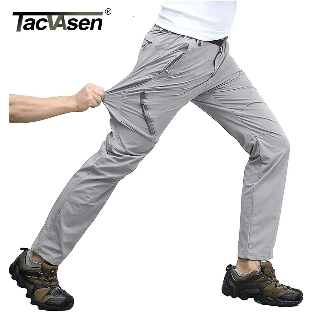 TACVASEN Quick Dry Outdoor Hiking Pants Men Summer Lightweight Rip-stop Cargo Work Trousers Multi-Pockets Camping Fishing Pants 260805