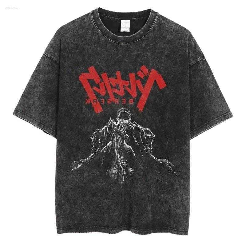 T Men's Shirts 2026 Hip-hop T-shirt Vintage Street Clothing Washed Anime Pattern Harajuku Cotton Casual Short Sved D260805