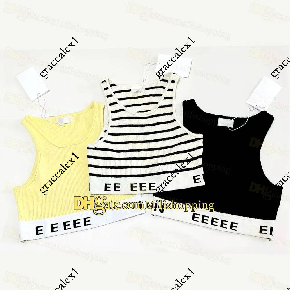 Women's Tanks knits Black red Stripe Fashion letter Sexy Crop Top Slim Tops Sleeveless Workout Vest Ladies Designer Tank 7 Colors