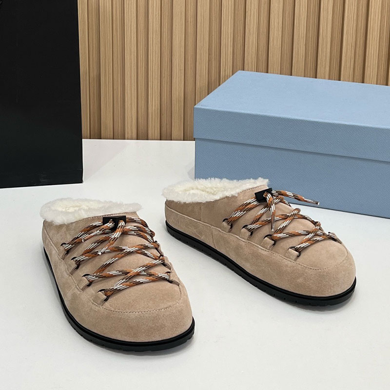 Womens Birken Shoes Ladies Wool Loafers Designer Lace Round Head Shoe Suede Outdoors Casual Shoes Sheepskin Lining Flat Shoes Rubber Outsole Sizes 3