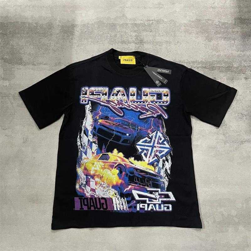 T Men's Shirts Print Rhinestone GUAPI Short Sve Shirt Men Women Fashion Retro Wash Black Graffiti Pattern Cotton Casual Oversized Tops D260805