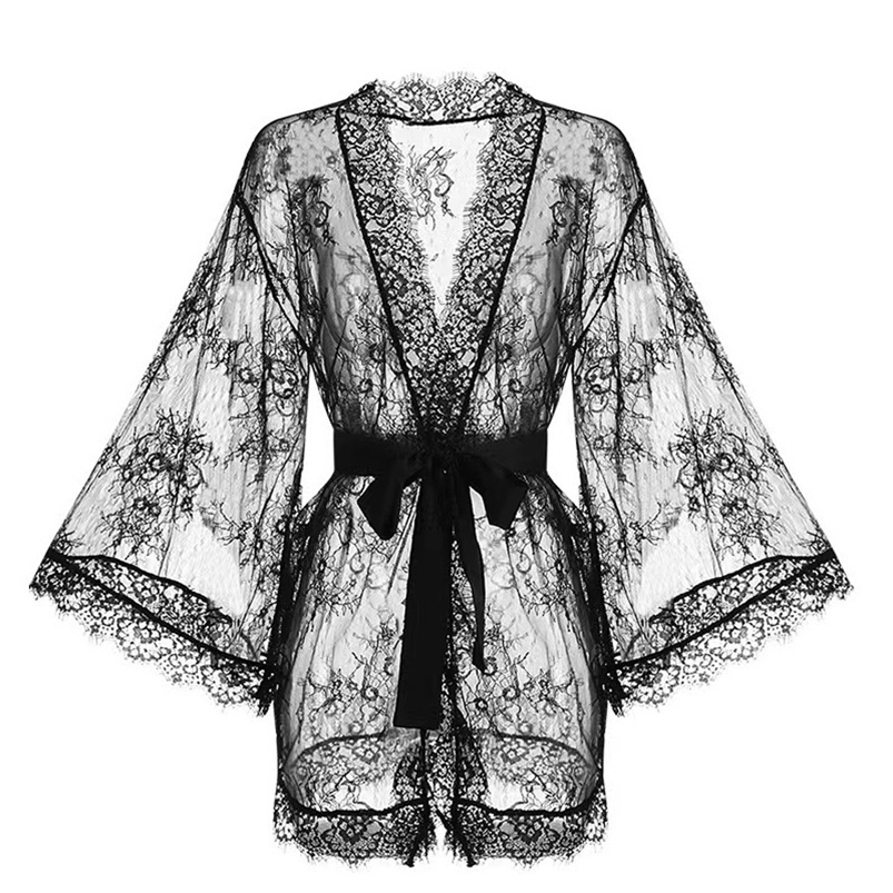 Sexy Lace Ladies Single Size Loose Black and White Bathrobes 264 260730