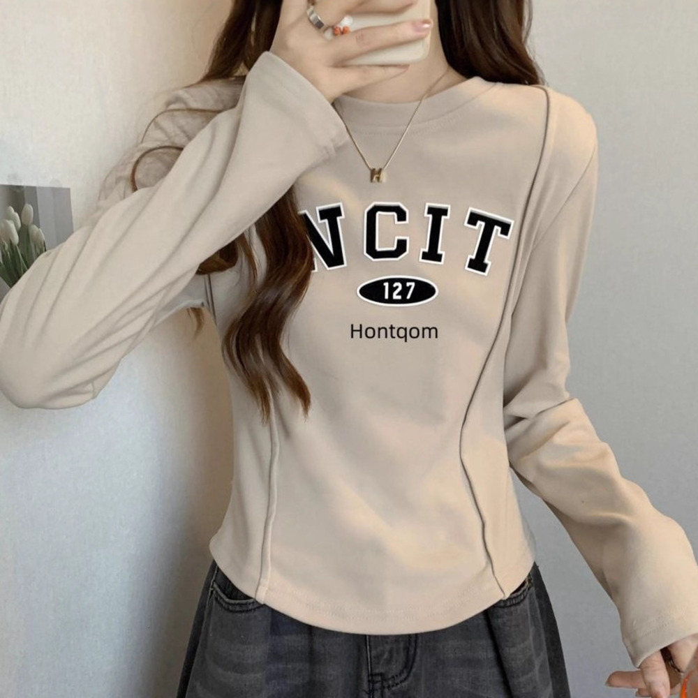 Wholesale Women's Thermal For Autumn And Winter, New Design, Niche Style, Versatile, Slimming, Fleece-Lined Long-Sleeve Tops
