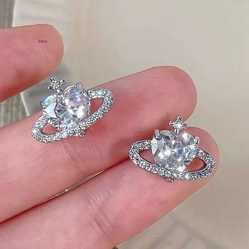 ultra-exquisite heart-shaped Moissanite earrings popular internet celebrity planet and universe studs uniquely designed sparkling earrings