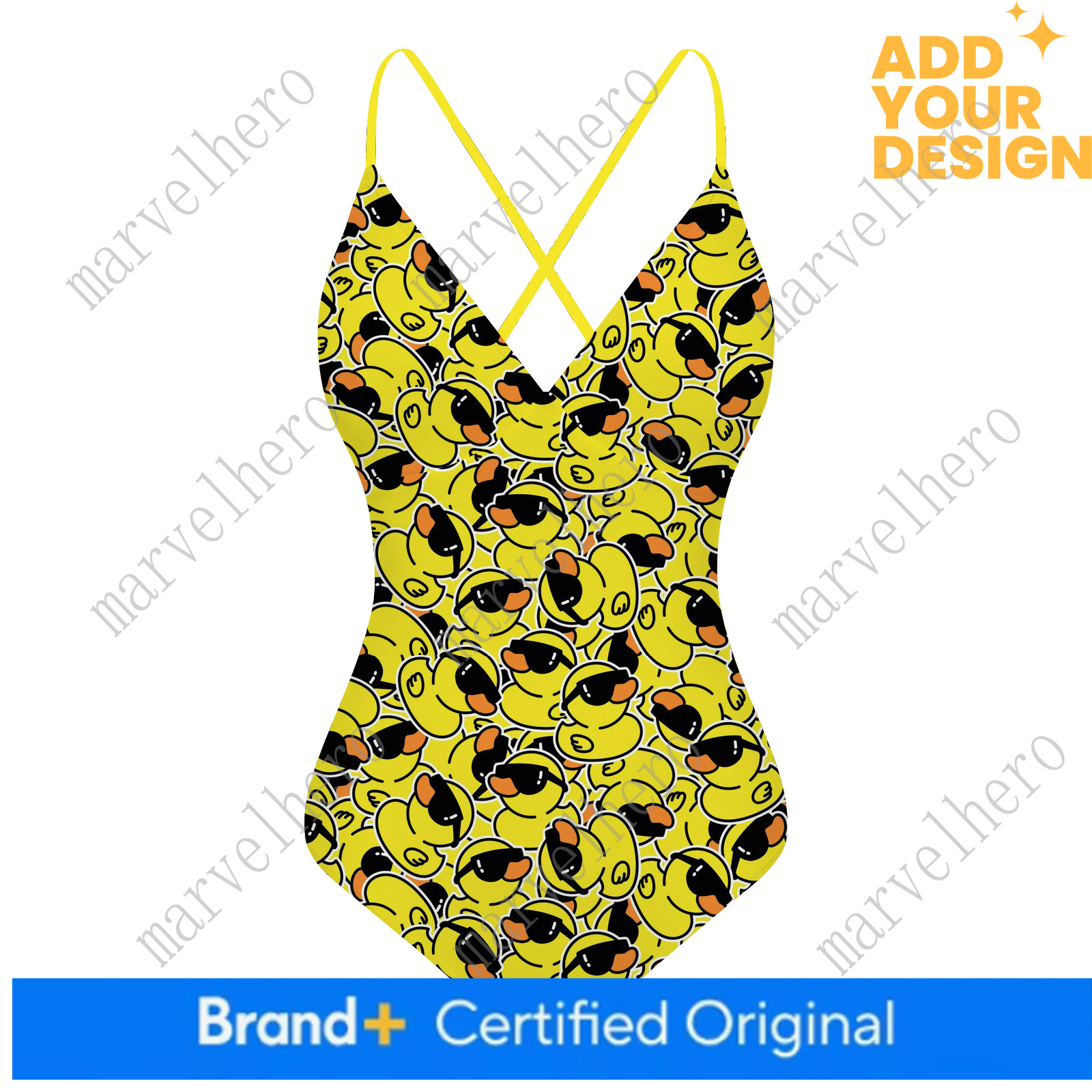 Yellow Duck Printed Custom V-neck Halter Back Swimsuit Womens Bathing Suits Bikini Pool Beach Sexy Swimwear Beachwear