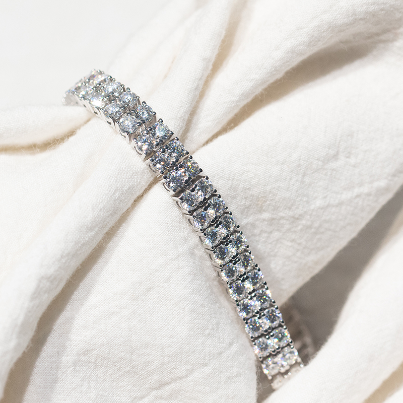 925 Silver Hip Hop VVS Moissanite Diamond Tennis Bracelet Iced Out Two Rows 6mm D Color Moissanite Tennis Bracelet
