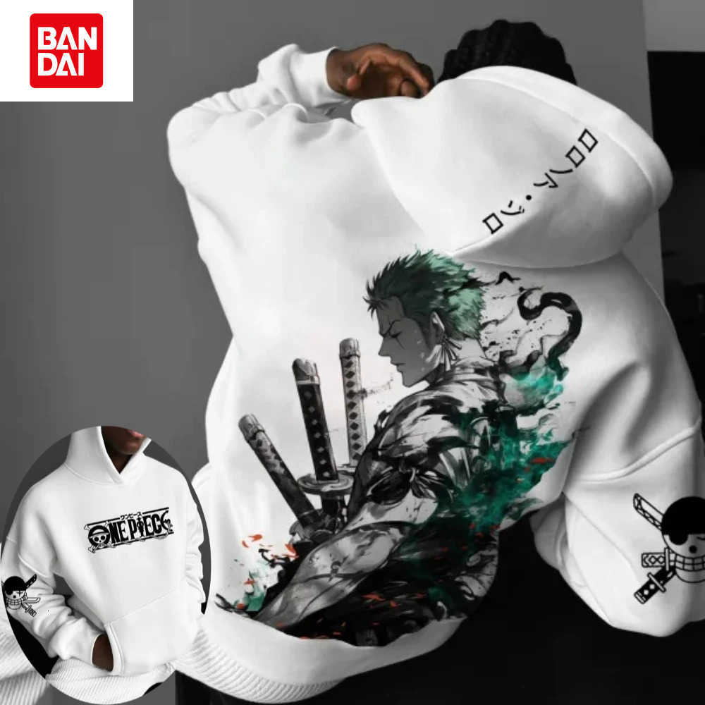 Bandai ONE PIECE Men's Hoodie Sweater Roronoa Zoro Japan Anime Spring and Autumn Oversize Boys Children's Long Sleeve Parent-Child Wear L2
