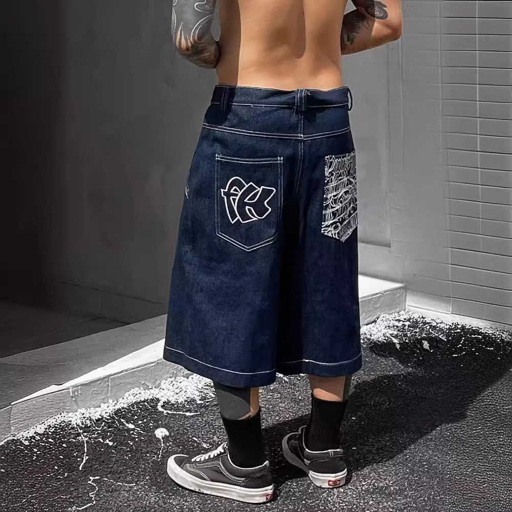 2024 New Thin Denim Shorts Men Five-Point Shorts Summer Loose Men's Mid-Length Shorts Korean Style Straight Trendy Brand Shorts S260804DN6T