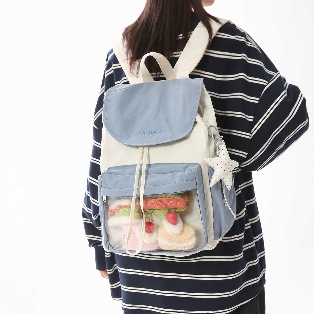 2026 New Model Color-Contrast Versatile Backpack Casual Large-Capacity School Bag Transparent Backpack Laptop Backpack L26720
