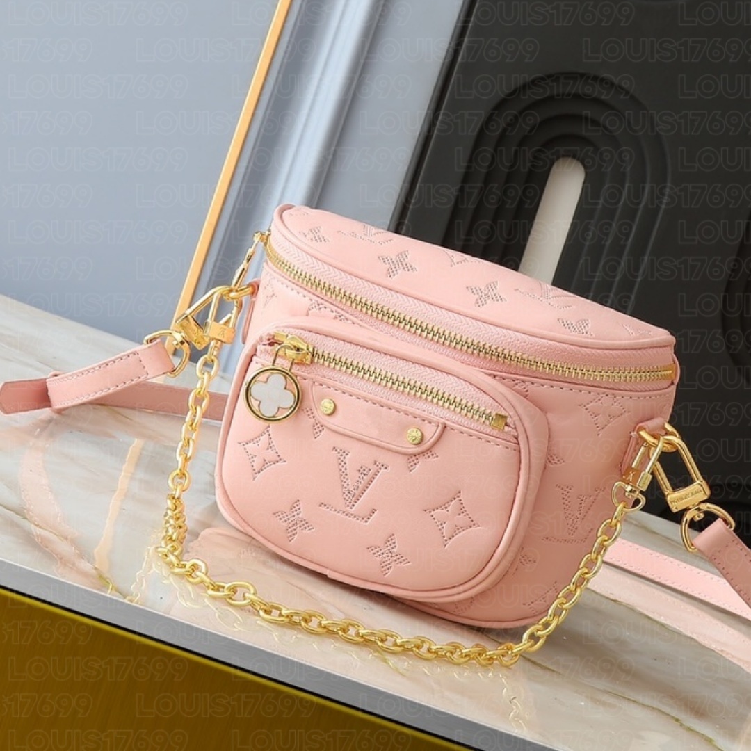 10A Luxury Design Women Denim Mini Bumbag Monogram Print Waist Bag Gold Chain Crossbody Shoulder Bag Ladies Casual Chest Fanny Purse Purse Wallet 06