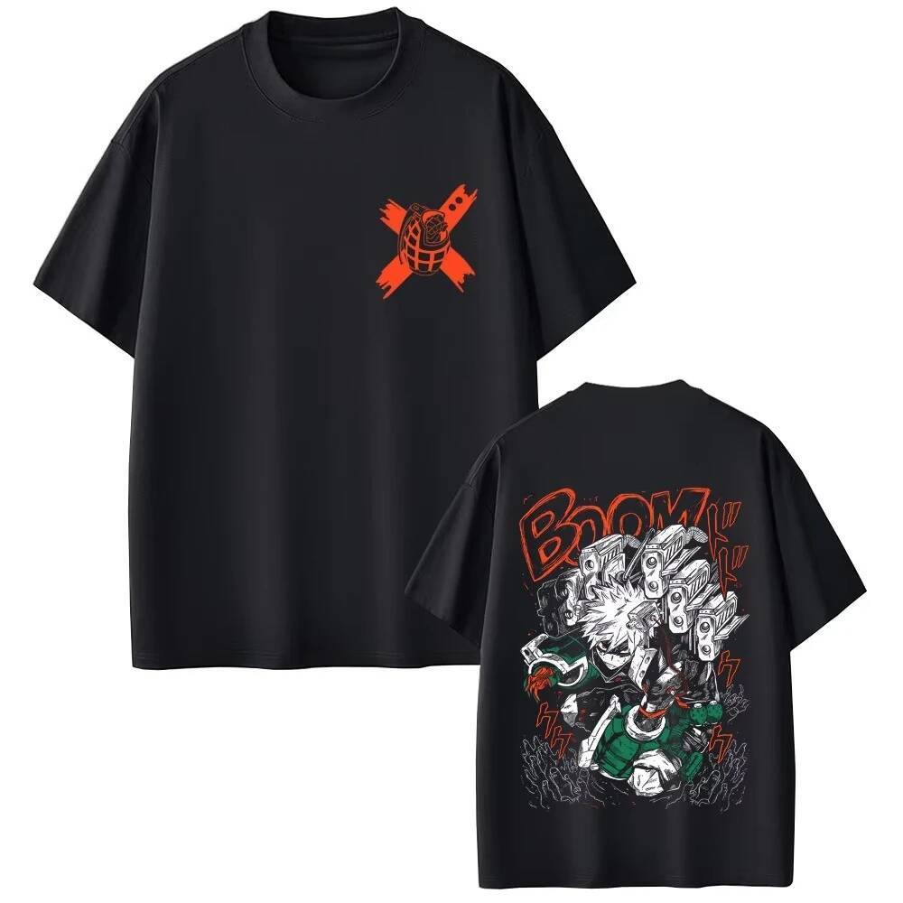 Japanese Anime My Hero Academia Print T-shirt Cartoon Bakugou Katsuki Graphic T Shirts Men Women Manga pure Cotton T-shirts 26Y0805