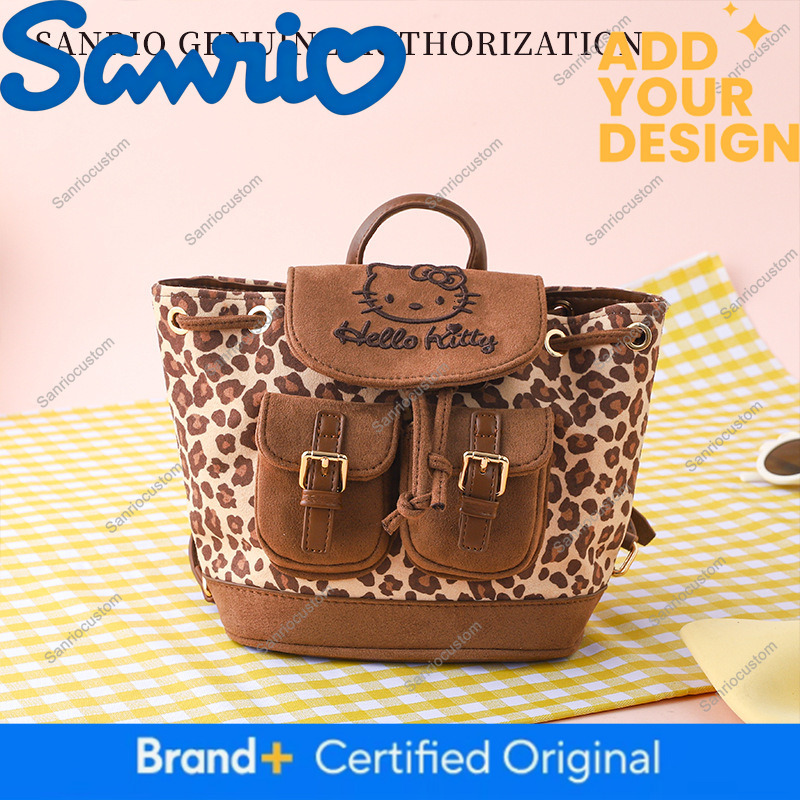 Sanrio Officially Licensed Autumn/Winter Korean Style Backpack, Large Capacity, Foldable, Leopard Print KT Suede Multi-Functional School Bag e38