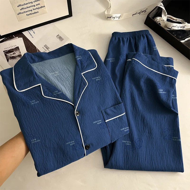 Mens Cloud Cotton Pyjamas AutumnWinter Lightweight Teenage Casual Letter Print Cardigan LongSleeved Homewear Set 260605banjia