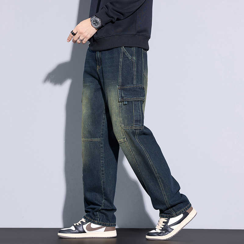 2026 New High Street Jeans for Men Loose Wide-Leg Trendy Straight-Leg Casual Denim with Multiple Pockets Men's Long Pants S260804NT2D