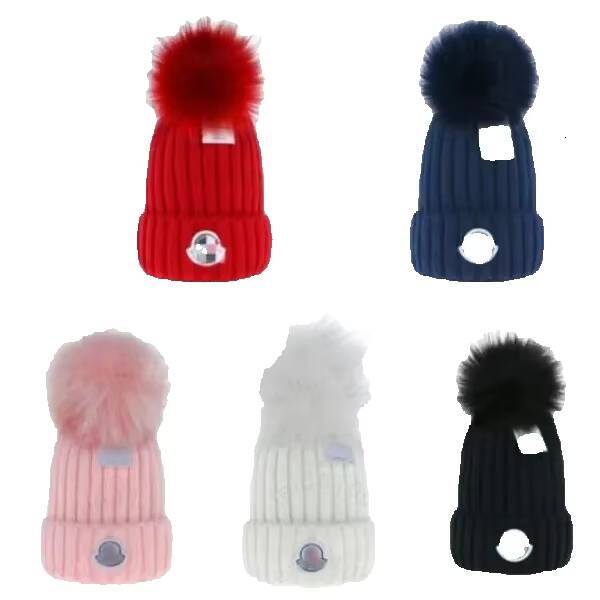 2026 New Winter Knitted cologne Beanies With Big Fur Pom Poms Kids Toddlers Adults Solid Color Hats For Boys And perfume Girls Designer