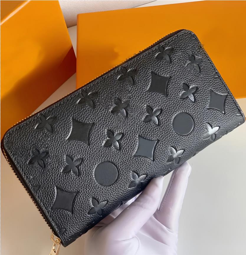 2026 Top Quality Fashion Women Clutch Wallet Pu Leather Wallet Single Zipper Wallets Lady Ladies Long Classical Purse with Orange Box Card man Class