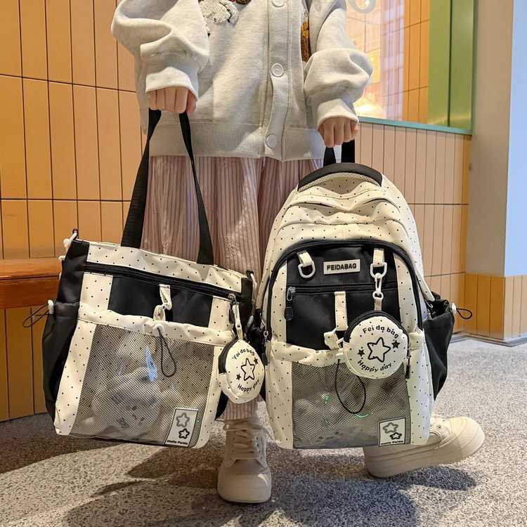 Polka dot high-appearance cute backpack stylish and high-quality double-shoulder student schoolbag large-capacity handbag L26720