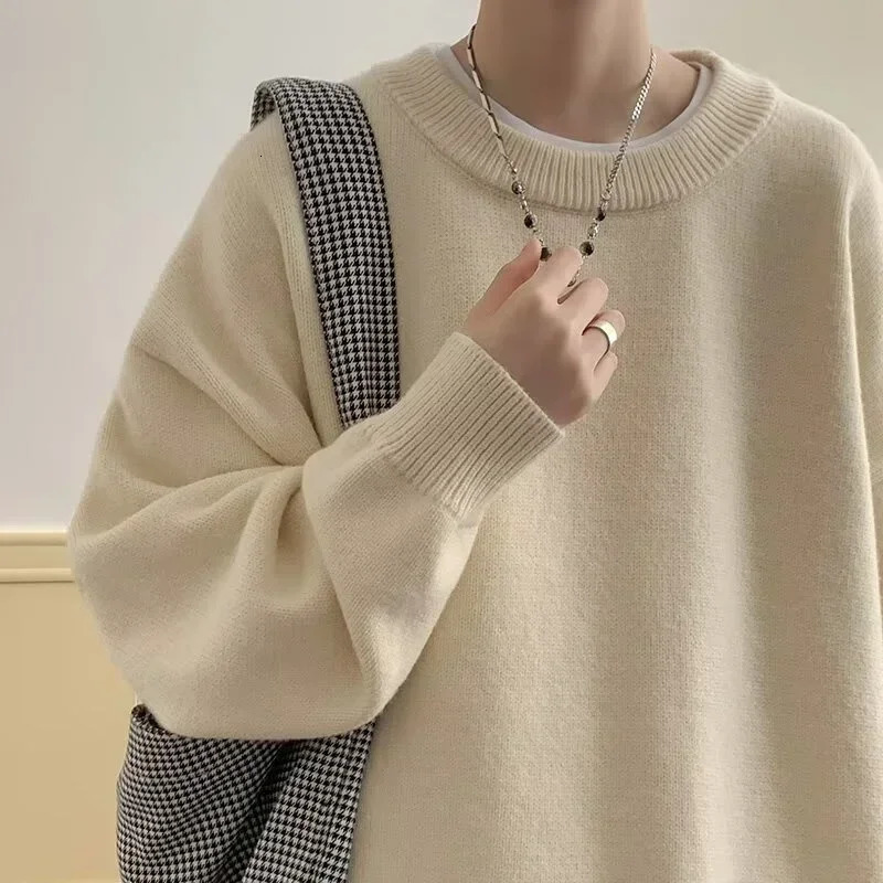Autumn Men's Casual Solid Color Knitted Sweater Korean Fashion Cewneck Pullovers Man Y2K Vintage Jumpers Streetwear Clothes 260731