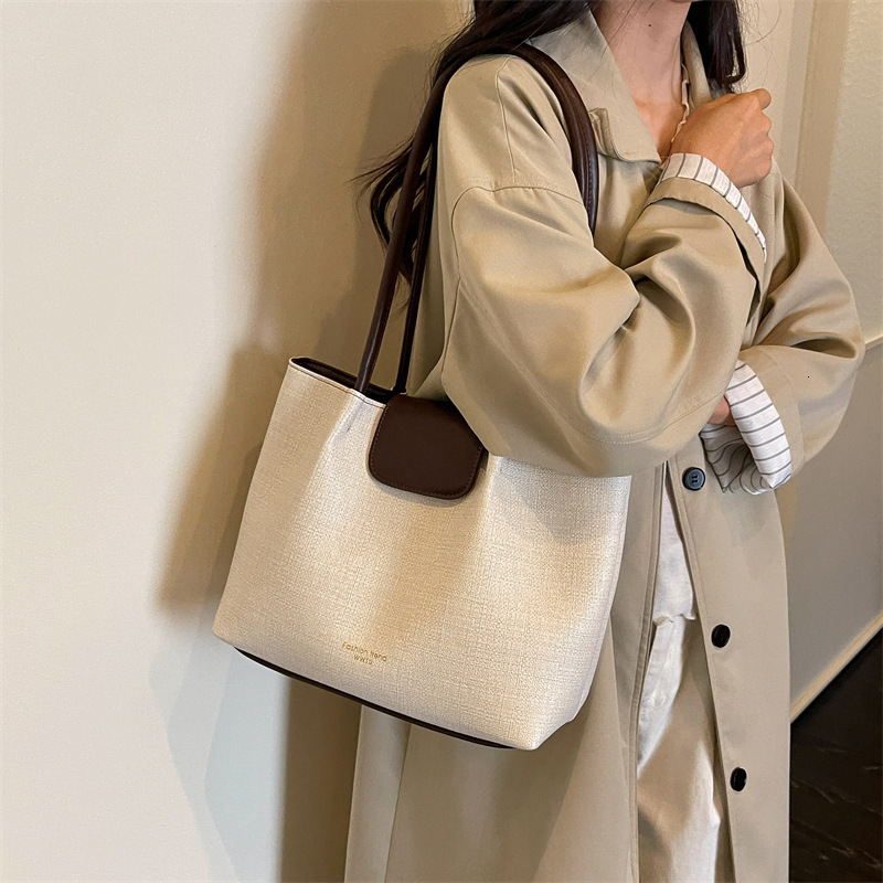 Luxury Brand Designer Bag Bucket Fashionable PU Large-Capacity Korean-Style Gentle Shoulder Mom Work Tote Bag, Grocery Bag