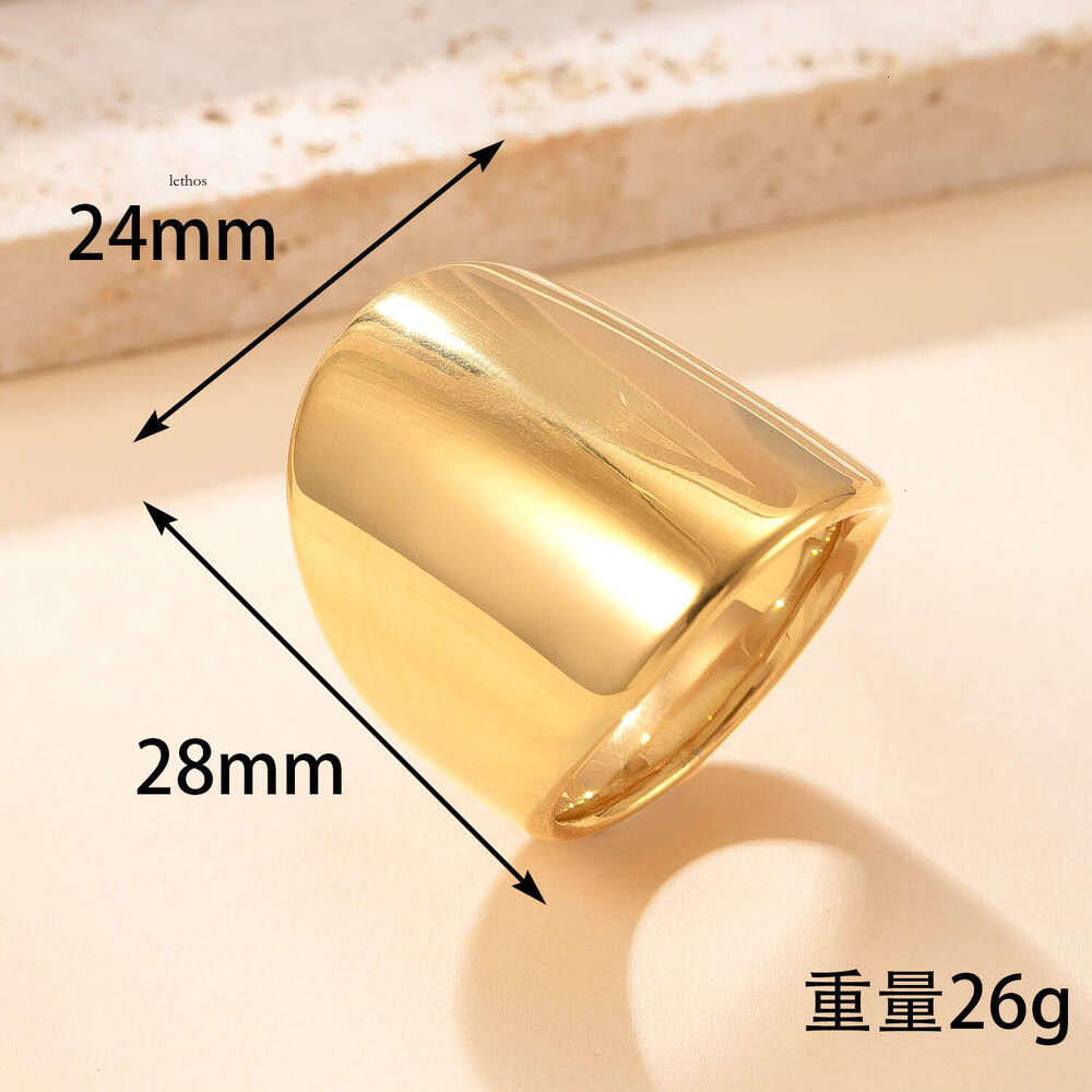 summer new Sterling Silver 14K 18K Gold jewelry cast wide smooth for men high-end exaggerated titanium steel ring wholesale