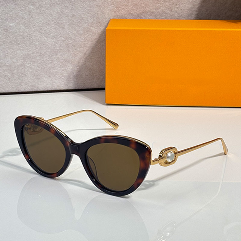 Pearl Cat Eye Sunglasses Designer Glasses Tortoise Acetate Frame Retro banquet style women sunglasses brown lenses UV400 protection