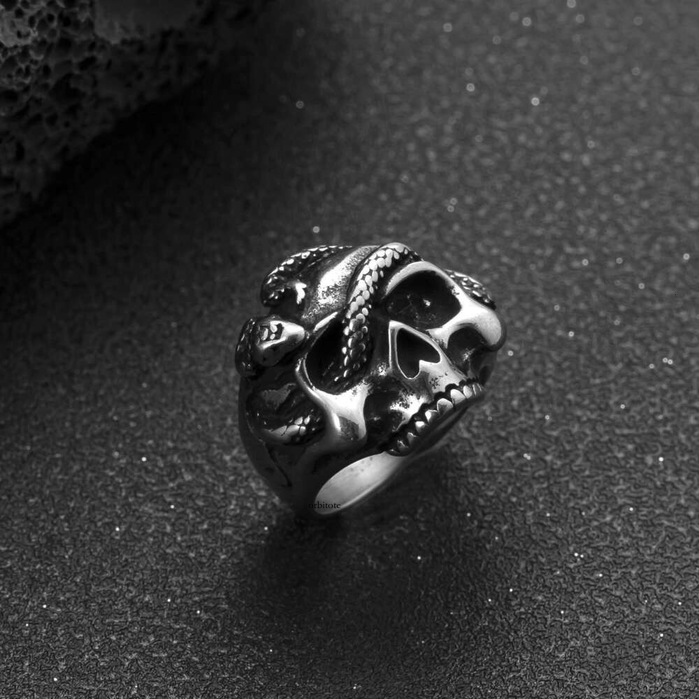 New Sterling Silver 14K 18K Gold Jewelry Personality Punk Style Men's Casting Skull Titanium Steel Ring Wholesale Factory