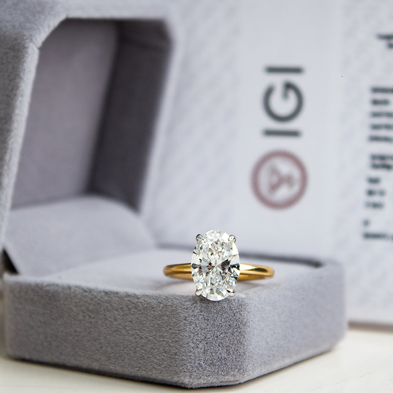 Luxury Lab Grown Diamond Engagement Ring 18K 14K Solid Yellow Gold Oval Cut 3ct Lab Diamond Ring for Women