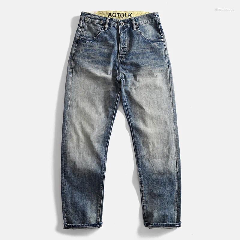 Men's Jeans Heavyweight Cotton Relaxed Straight Denim Vintage Washed & Distressed American Casual Pants For Men Amekaji Retro